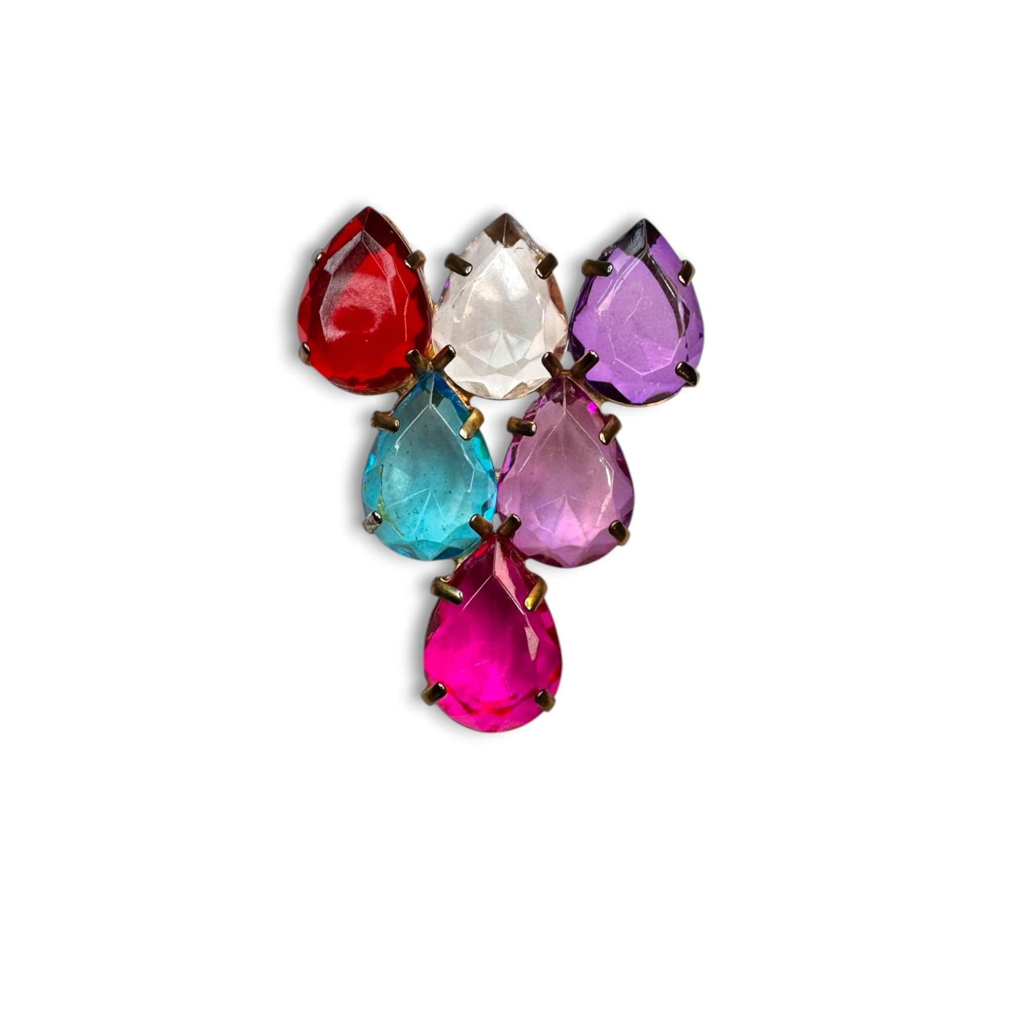Lucite Acrylic Teardrop Multicolor Cluster Brooch C Catch 1960s Vintage