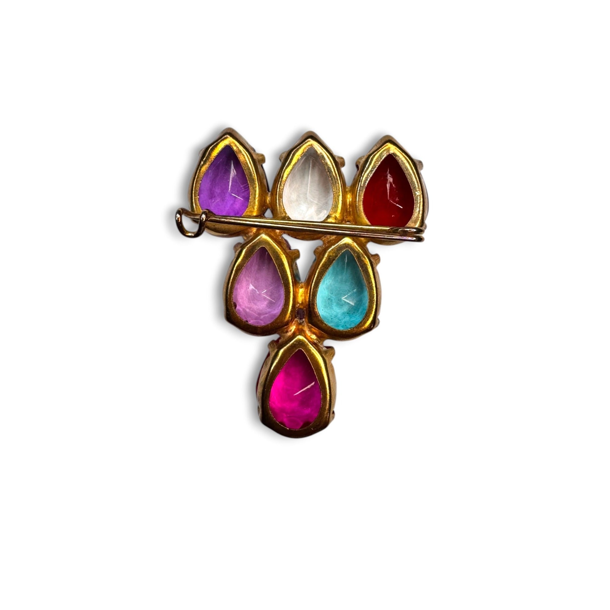 Lucite Acrylic Teardrop Multicolor Cluster Brooch C Catch 1960s Vintage
