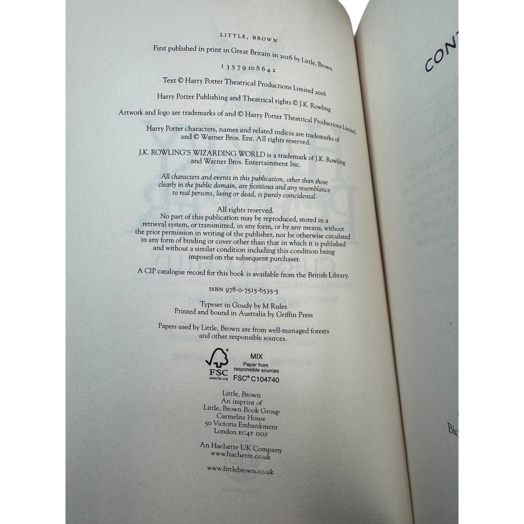 Harry Potter and the Cursed Child Parts One and Two J.K. Rowling 2016 Hardcover Script