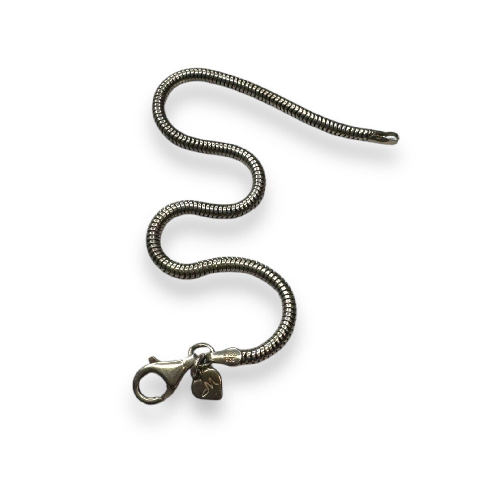 Madewell Sterling Silver Snake Chain European Style Charm Bracelet 7.75"