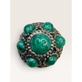 1960s Green Mottled Peking Glass Cabochon Silver Tone Dome Brooch 1.11" Vintage