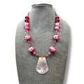 Sterling Silver Pink Red Beaded Necklace Mother Of Pearl Pendant 16.5"