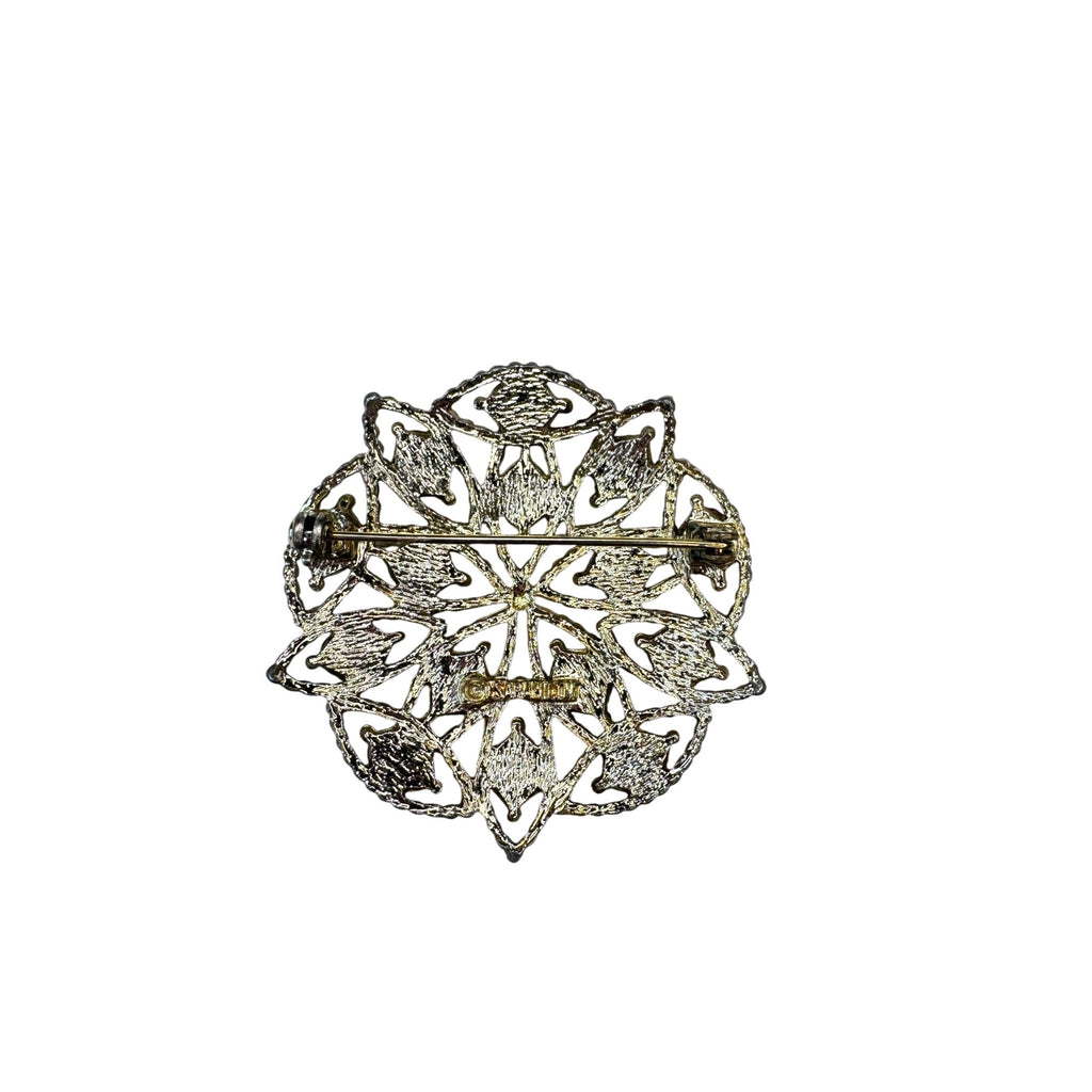 Sarah Coventry Gold Tone Red Green Cabochon Brooch 1.93" Vintage