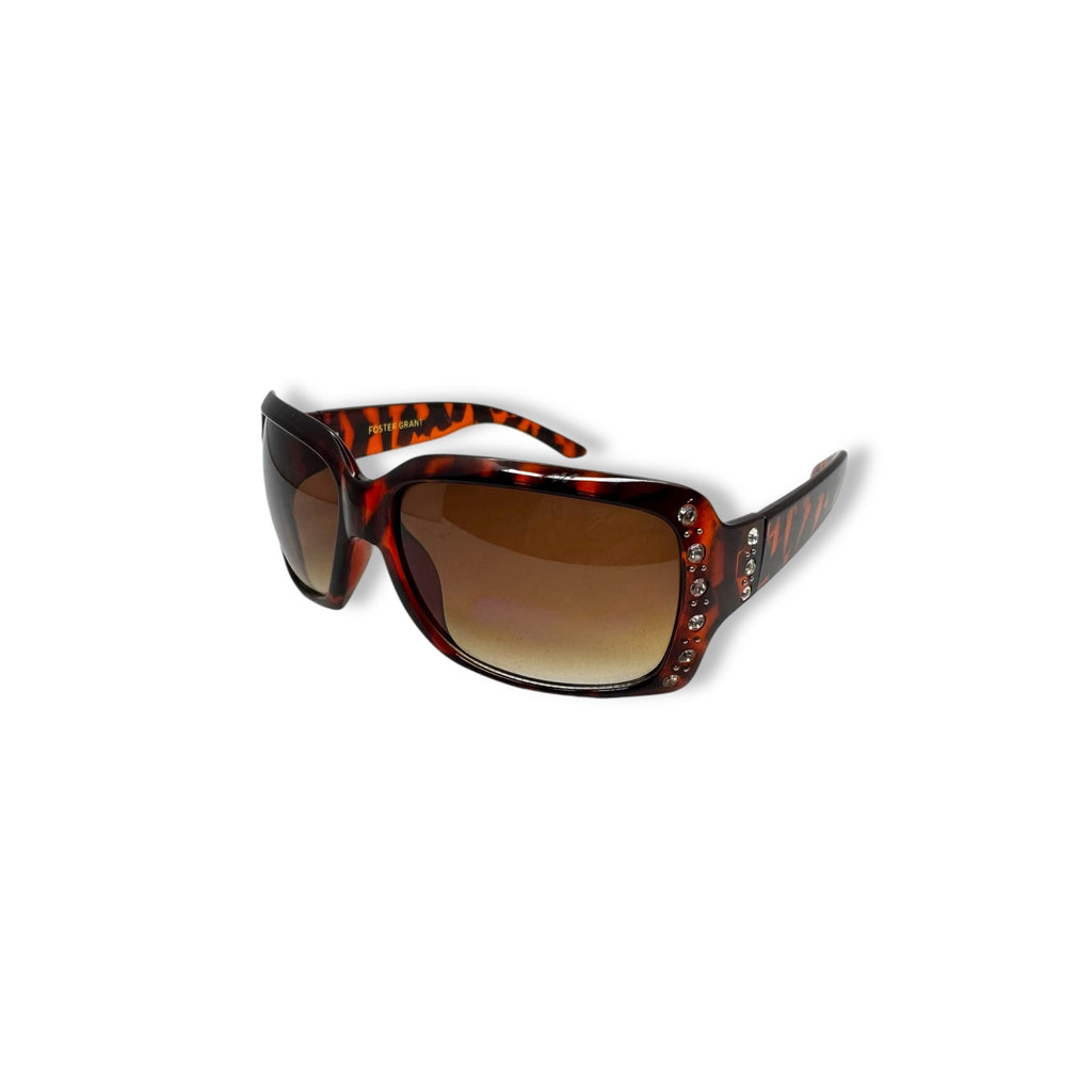 Foster Grant Womens Tortoise Shell Sunglasses Rhinestone Accent Gradient Lenses
