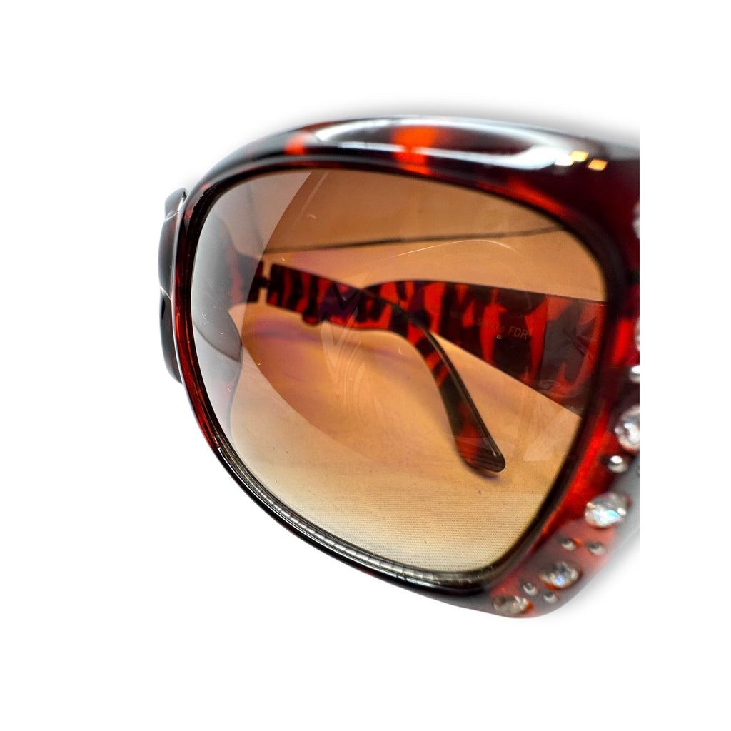 Foster Grant Womens Tortoise Shell Sunglasses Rhinestone Accent Gradient Lenses