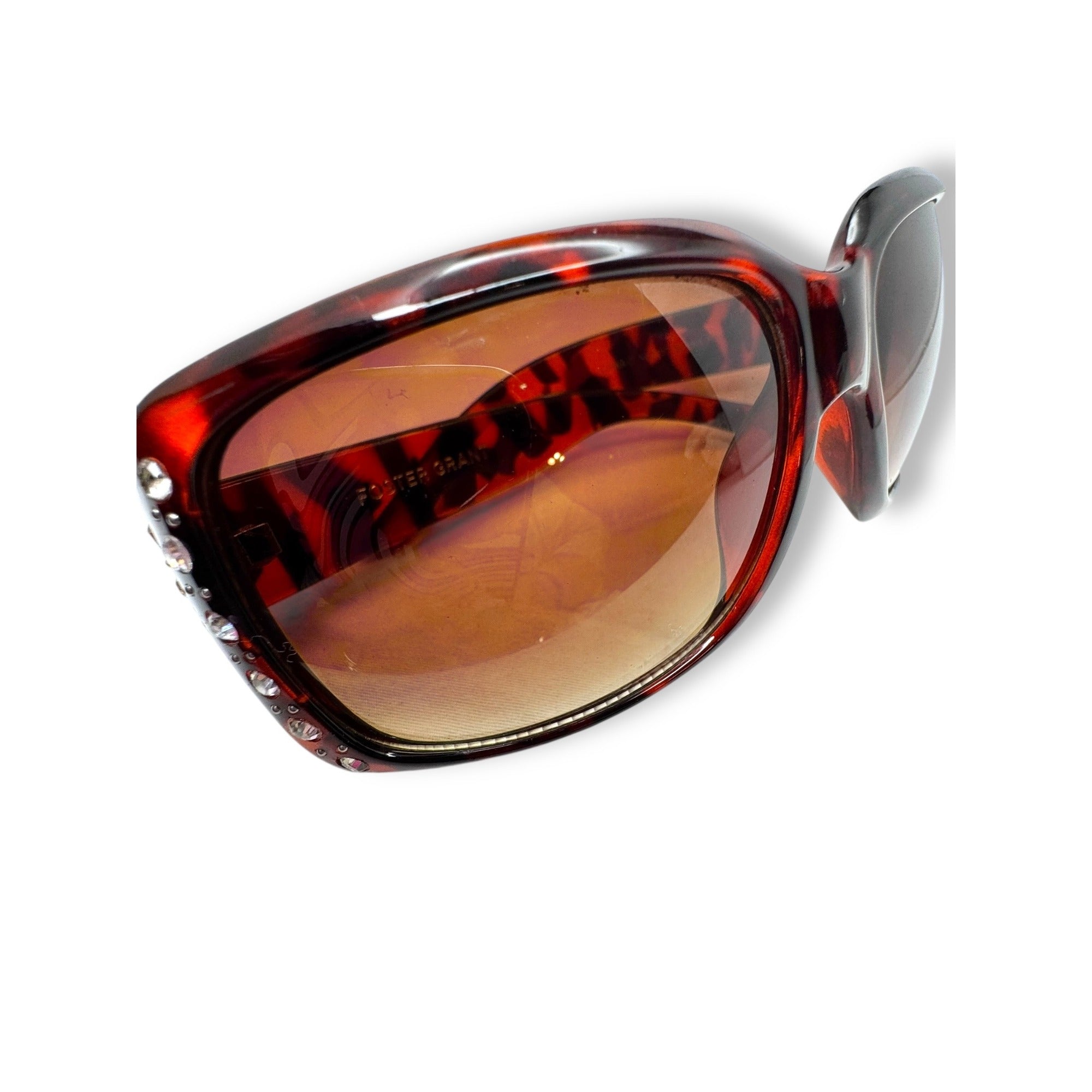 Foster Grant Womens Tortoise Shell Sunglasses Rhinestone Accent Gradient Lenses