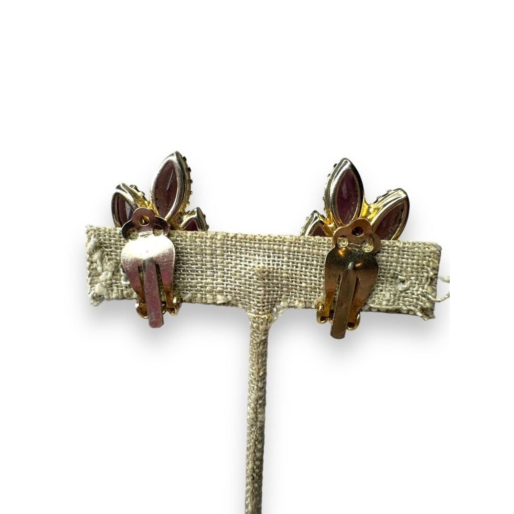 Vintage Gold Tone Purple AB Crystal Clip On Earrings