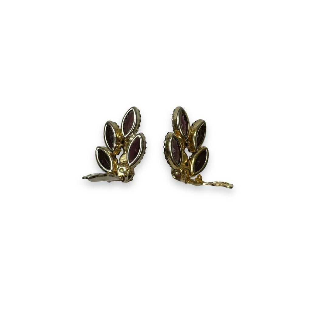 Vintage Gold Tone Purple AB Crystal Clip On Earrings