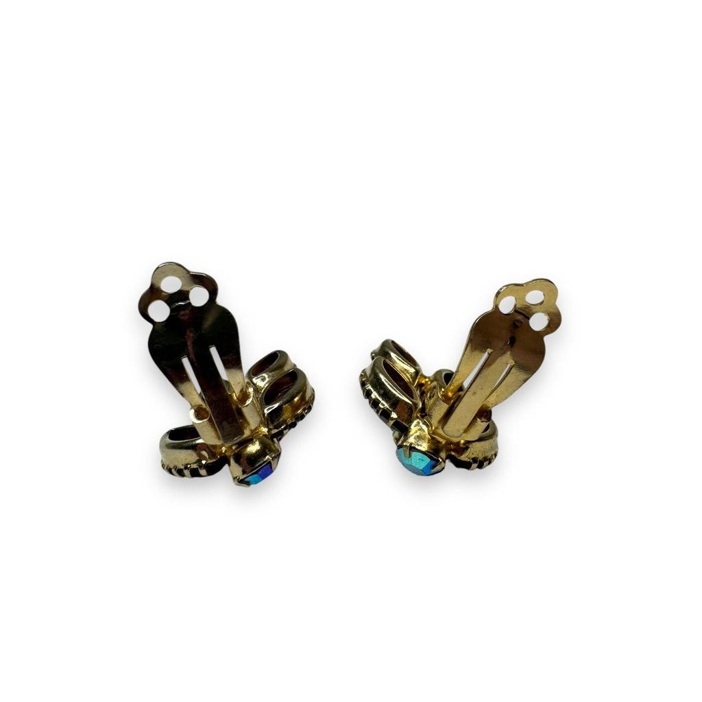 Vintage Gold Tone Purple AB Crystal Clip On Earrings