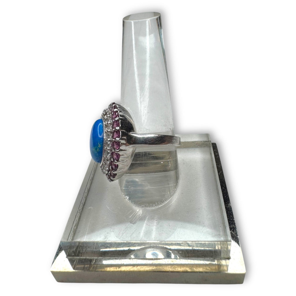 Sterling Silver Pink Tourmaline White Spinel Lapis Ring Size 6.25