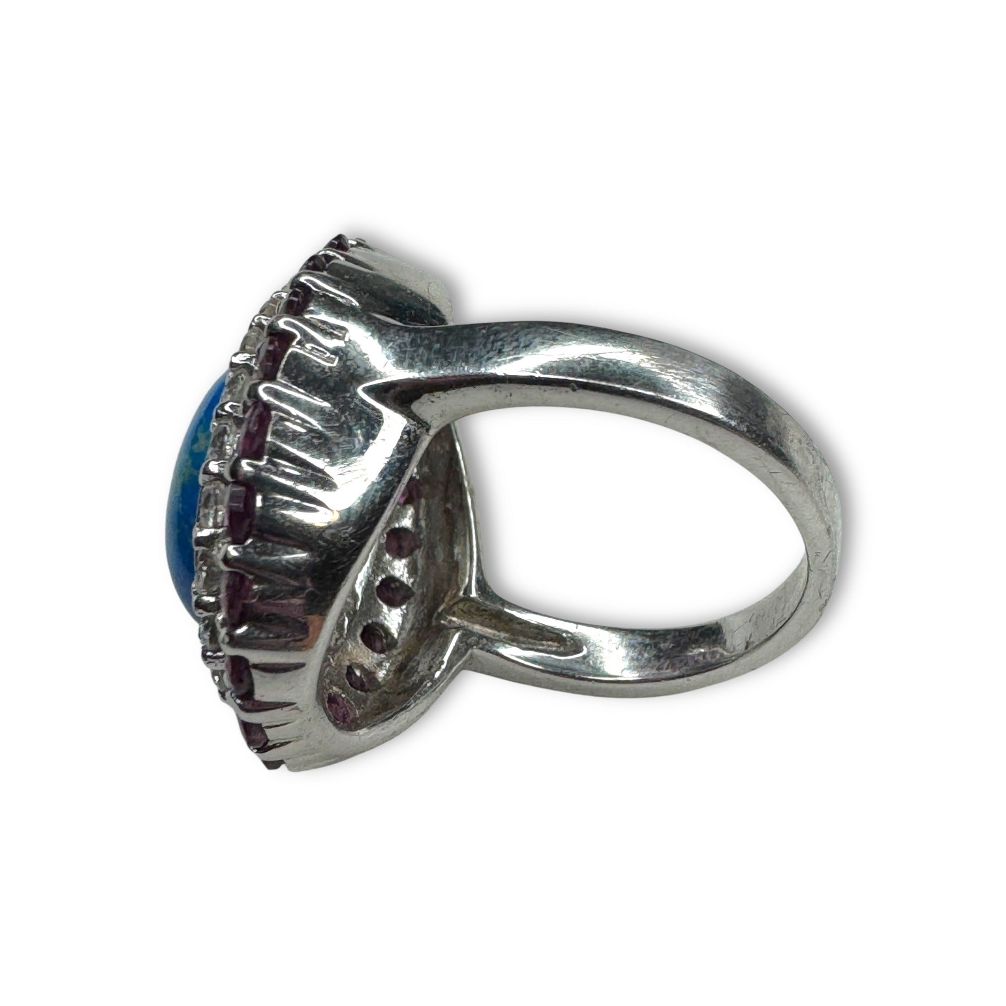 Sterling Silver Pink Tourmaline White Spinel Lapis Ring Size 6.25