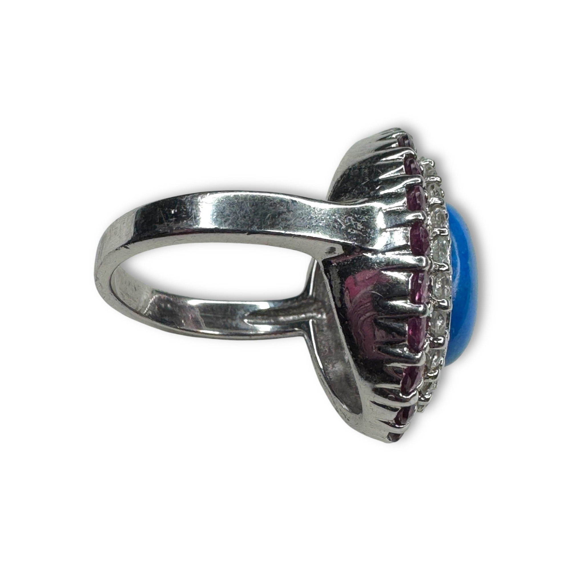 Sterling Silver Pink Tourmaline White Spinel Lapis Ring Size 6.25