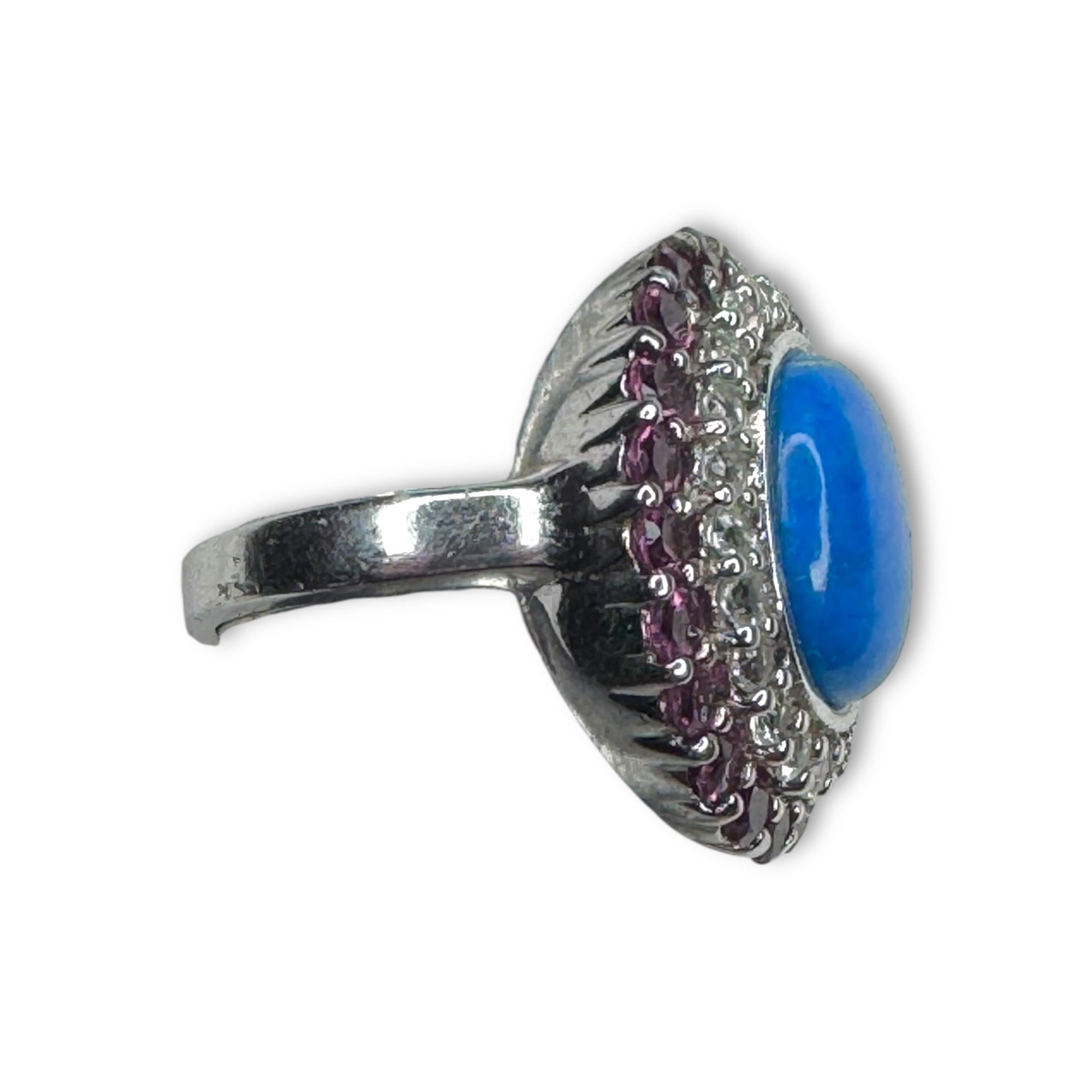 Sterling Silver Pink Tourmaline White Spinel Lapis Ring Size 6.25