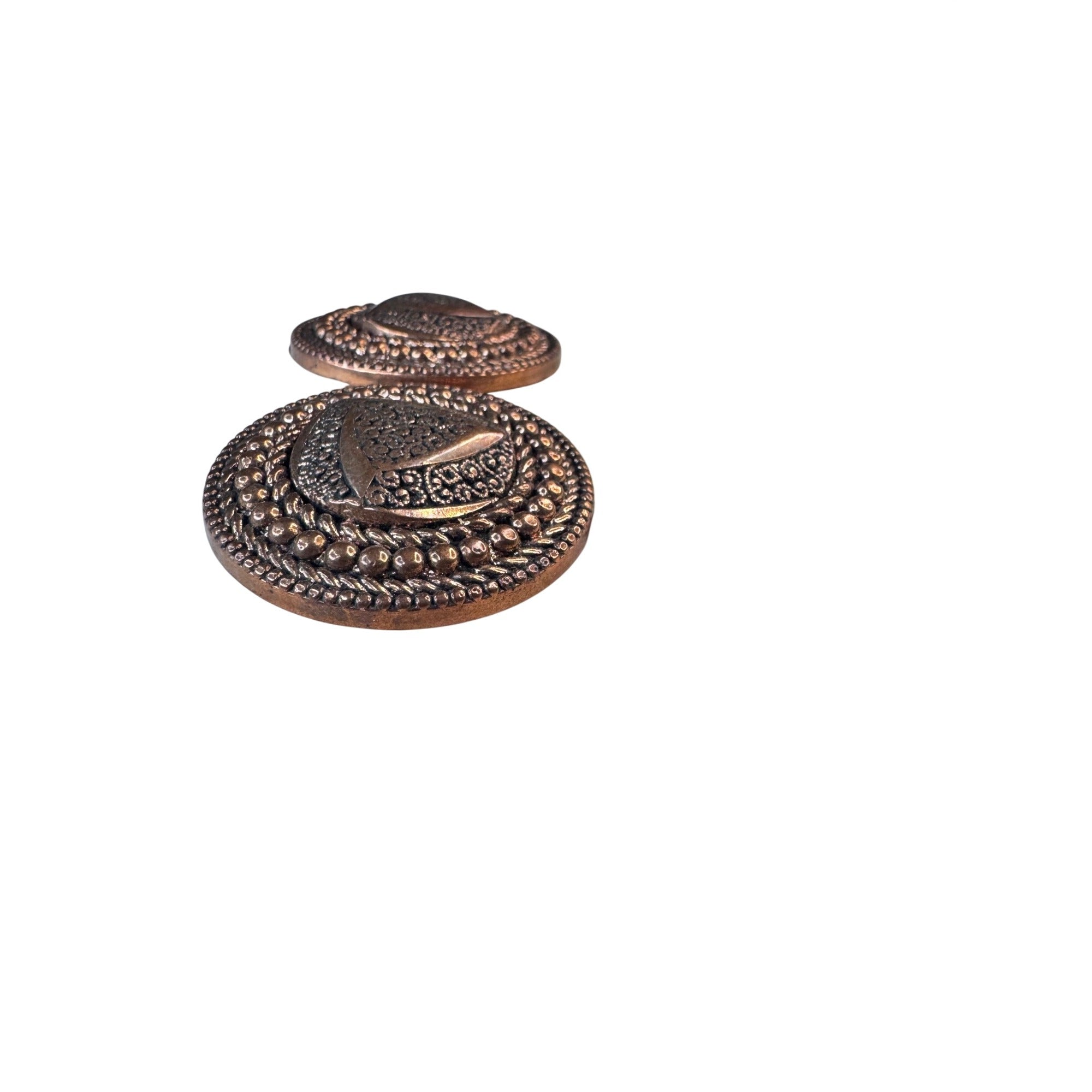 Unsigned Clip On Earrings Copper Tone Medallion 1990s Vintage