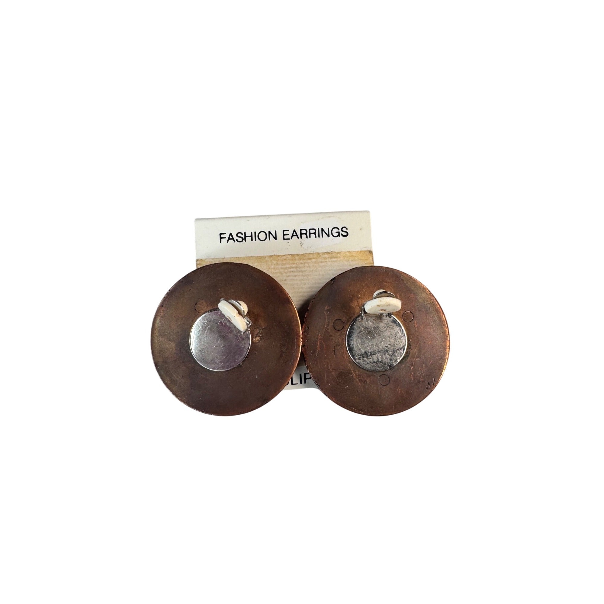 Unsigned Clip On Earrings Copper Tone Medallion 1990s Vintage