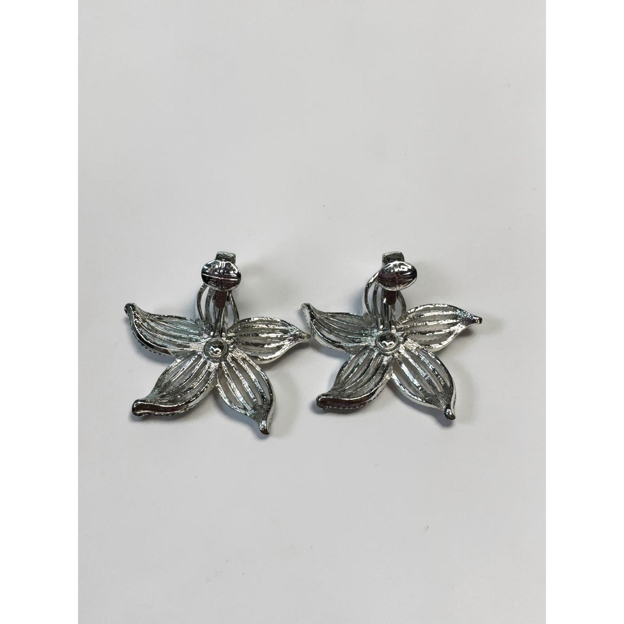 Sarah Coventry Silver Tone Flower Brooch Earrings Set Faux Pearl Vintage 1970s