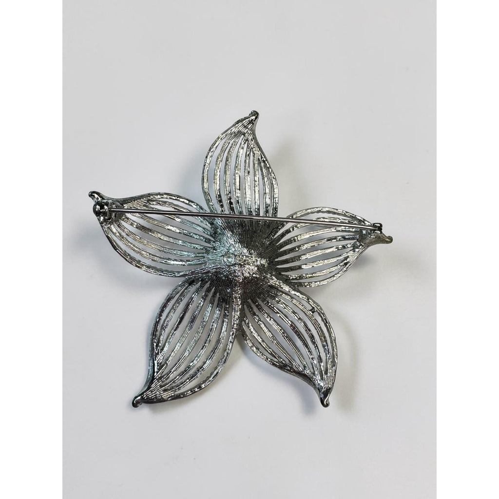 Sarah Coventry Silver Tone Flower Brooch Earrings Set Faux Pearl Vintage 1970s