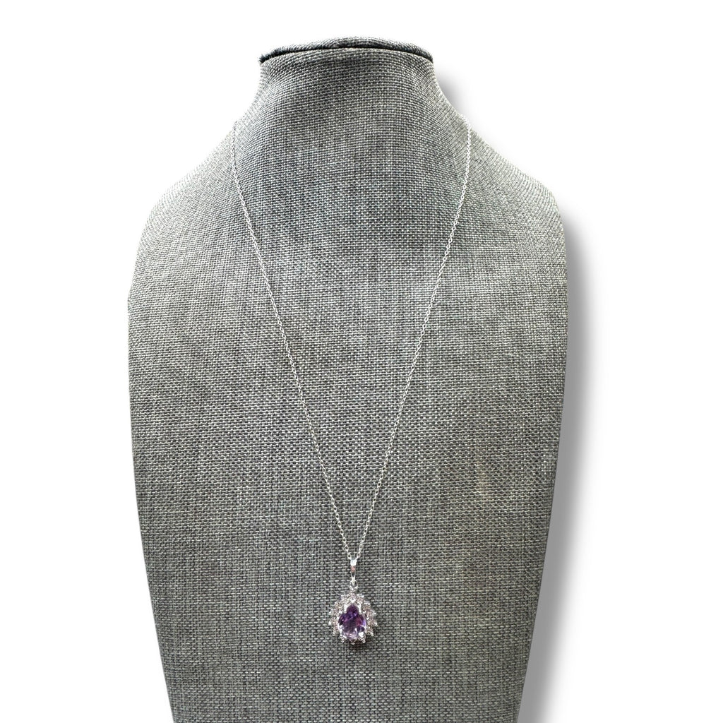 DIAG Sterling Silver Necklace Amethyst Diamond Pendant 18"