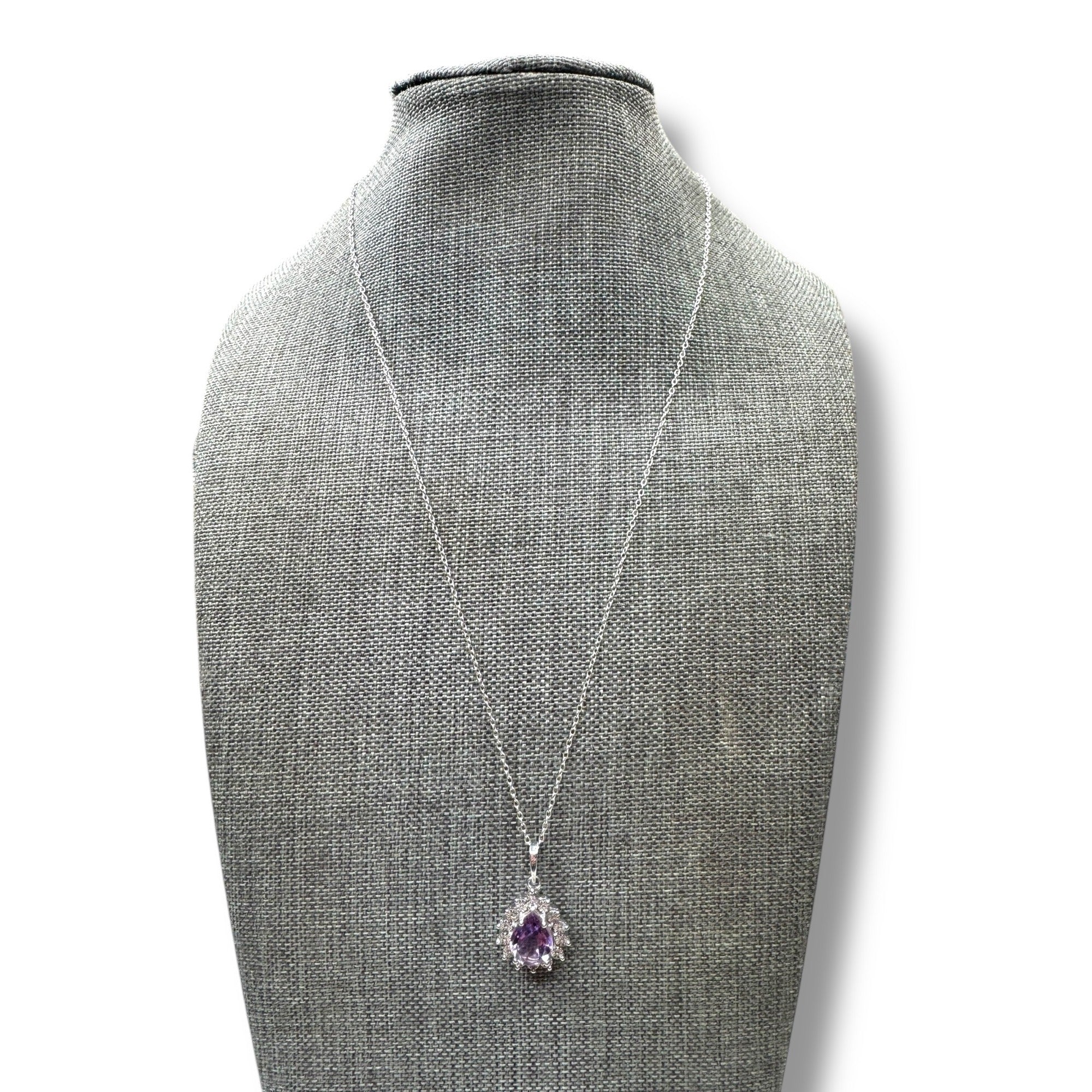 DIAG Sterling Silver Necklace Amethyst Diamond Pendant 18"
