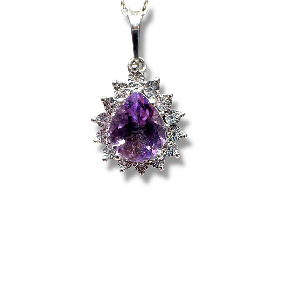 DIAG Sterling Silver Necklace Amethyst Diamond Pendant 18"