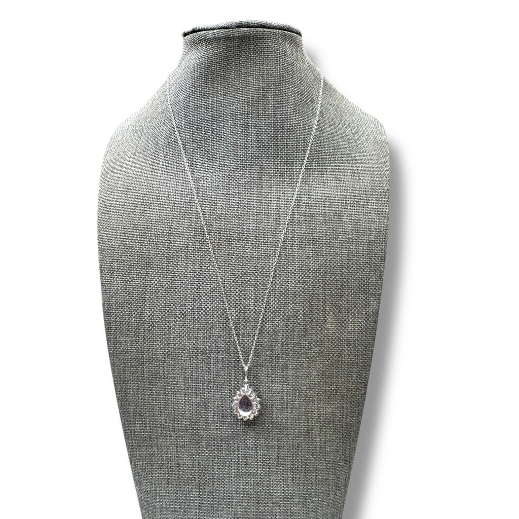 DIAG Sterling Silver Necklace Amethyst Diamond Pendant 18"
