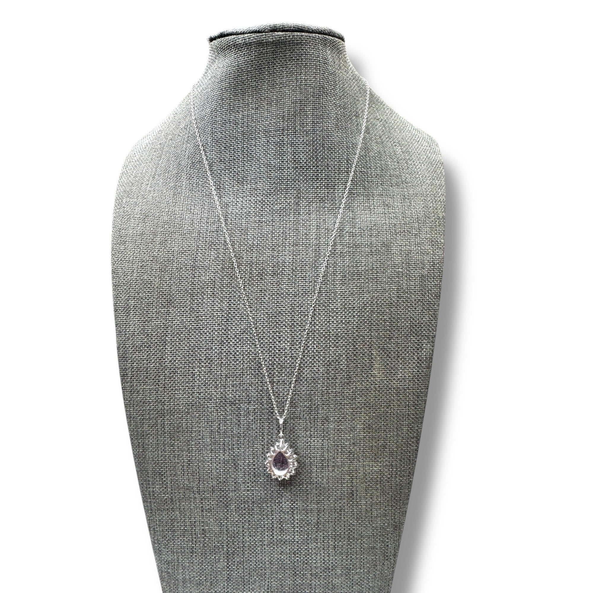 DIAG Sterling Silver Necklace Amethyst Diamond Pendant 18"
