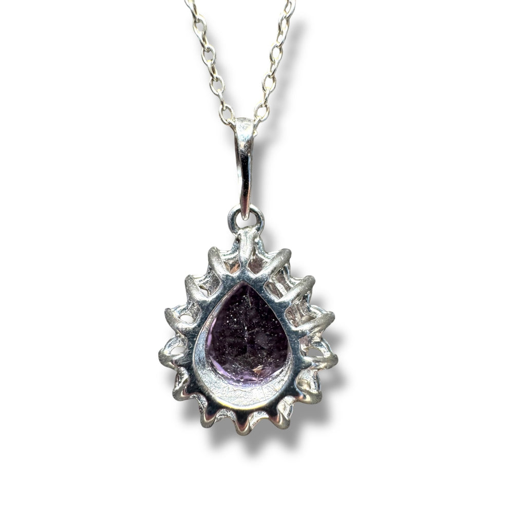 DIAG Sterling Silver Necklace Amethyst Diamond Pendant 18"