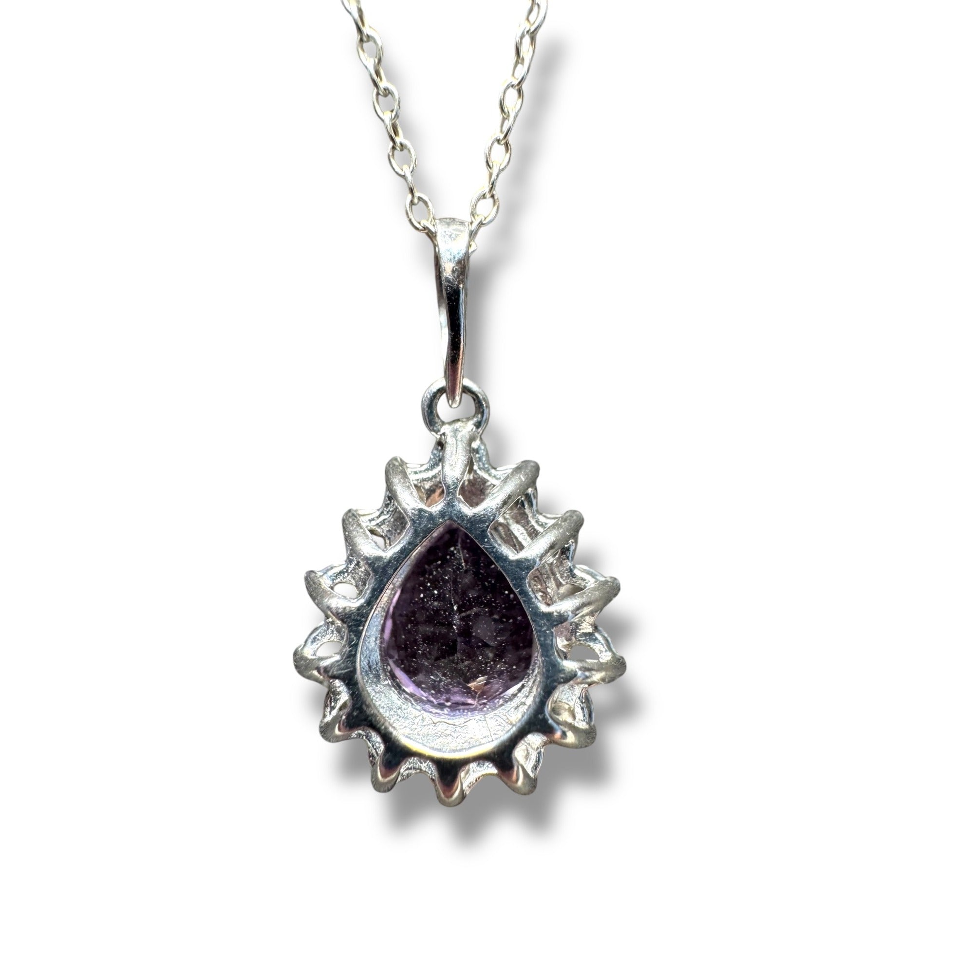 DIAG Sterling Silver Necklace Amethyst Diamond Pendant 18"