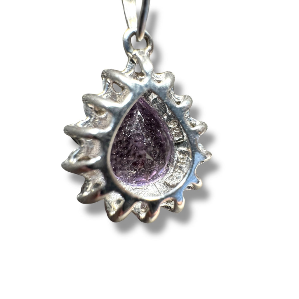 DIAG Sterling Silver Necklace Amethyst Diamond Pendant 18"
