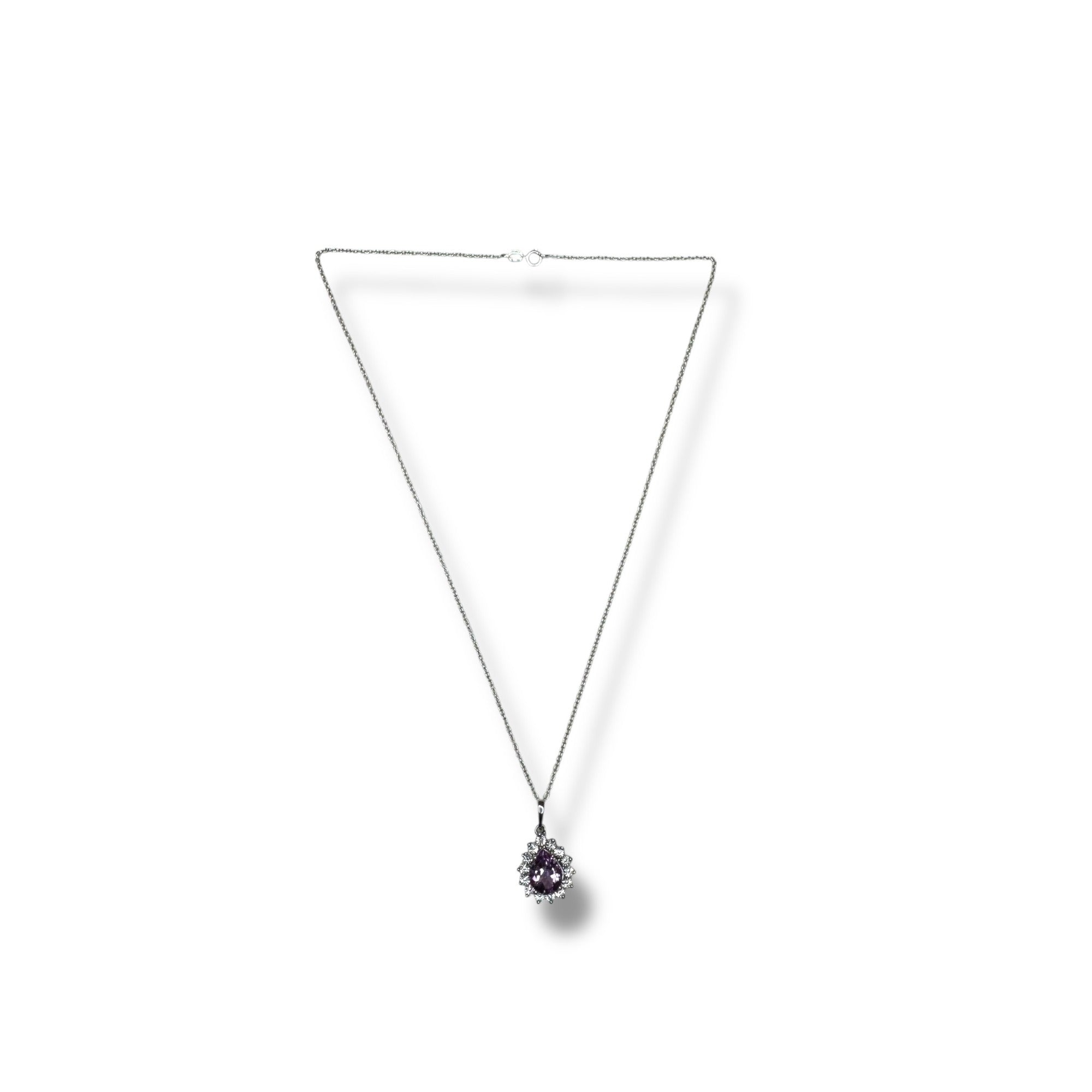 DIAG Sterling Silver Necklace Amethyst Diamond Pendant 18"