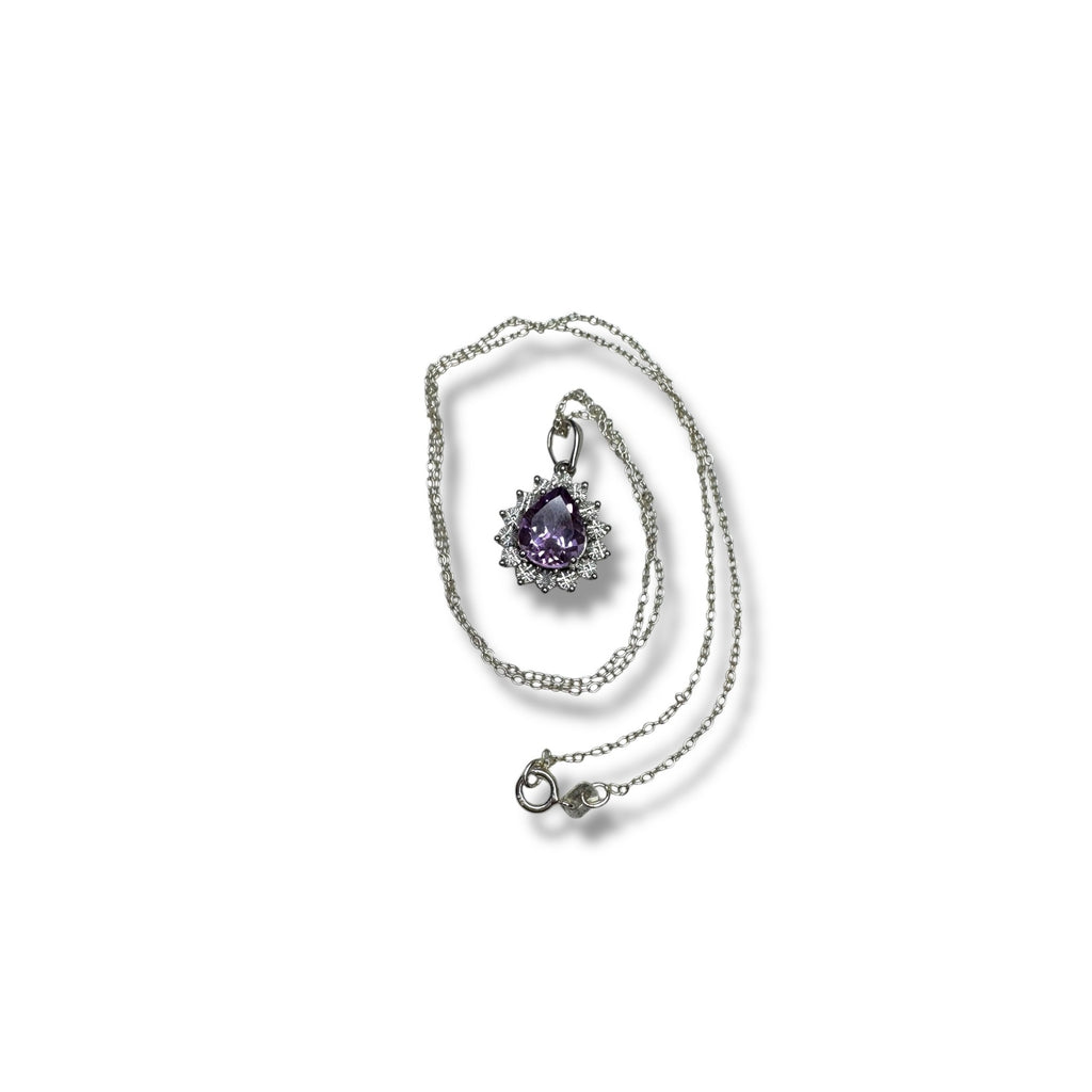 DIAG Sterling Silver Necklace Amethyst Diamond Pendant 18"