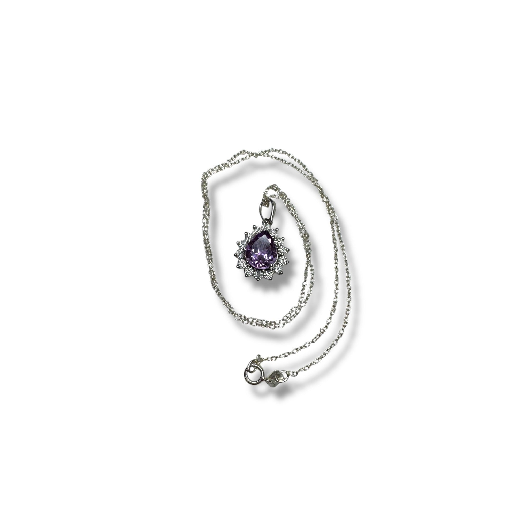 DIAG Sterling Silver Necklace Amethyst Diamond Pendant 18"