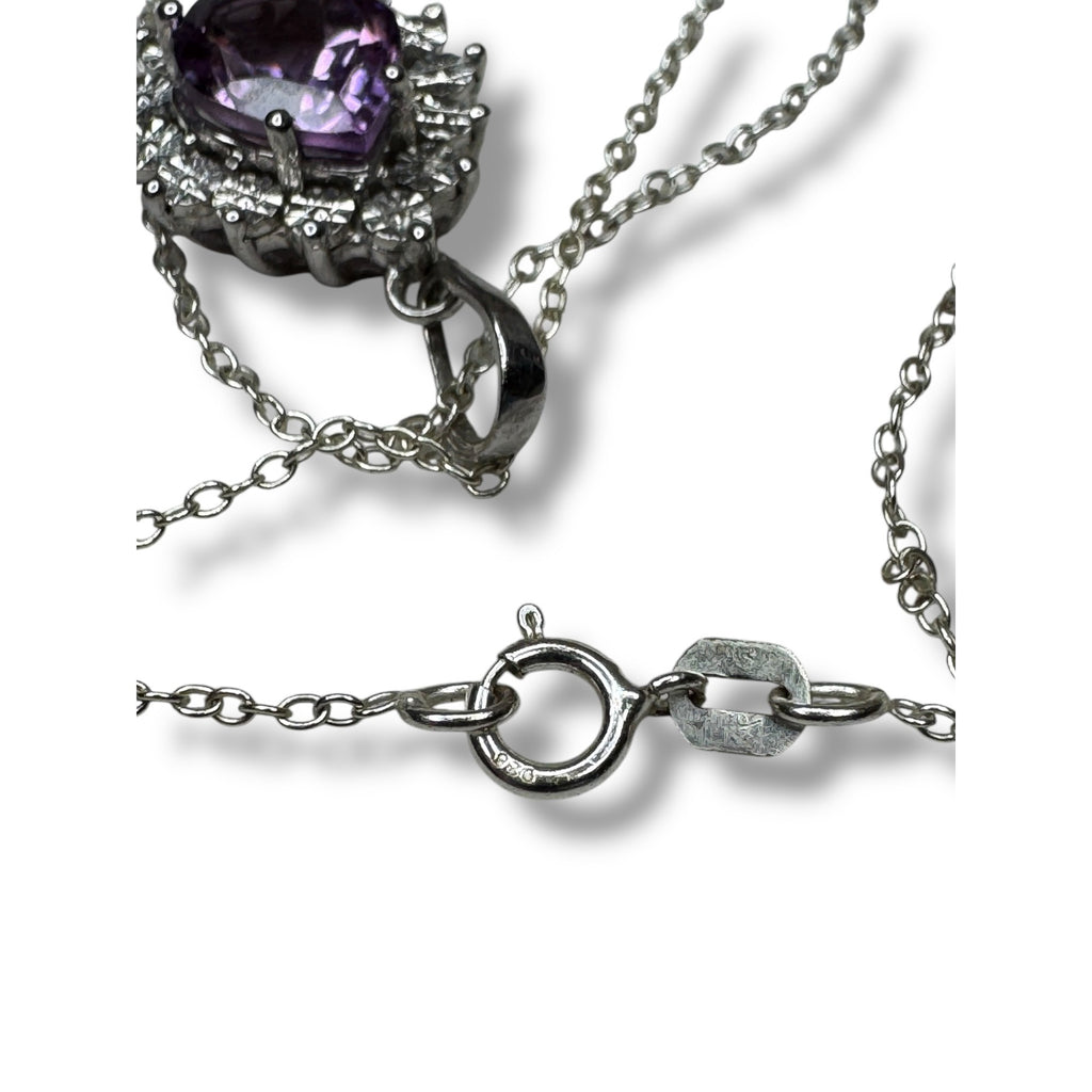DIAG Sterling Silver Necklace Amethyst Diamond Pendant 18"