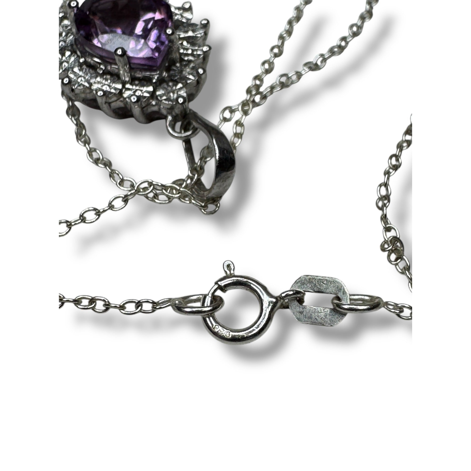 DIAG Sterling Silver Necklace Amethyst Diamond Pendant 18"