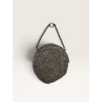 Antique Victorian Cut Steel Micro Beaded Chatelaine Bag Coin Purse Round