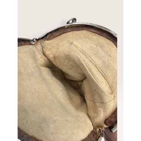 Antique Victorian Cut Steel Micro Beaded Chatelaine Bag Coin Purse Round