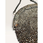 Antique Victorian Cut Steel Micro Beaded Chatelaine Bag Coin Purse Round
