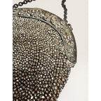 Antique Victorian Cut Steel Micro Beaded Chatelaine Bag Coin Purse Round