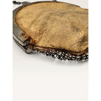 Antique Victorian Cut Steel Micro Beaded Chatelaine Bag Coin Purse Round