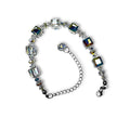 Sterling Silver Crystal Bracelet Aurora Borealis Cubes Adjustable 6.5"-9"