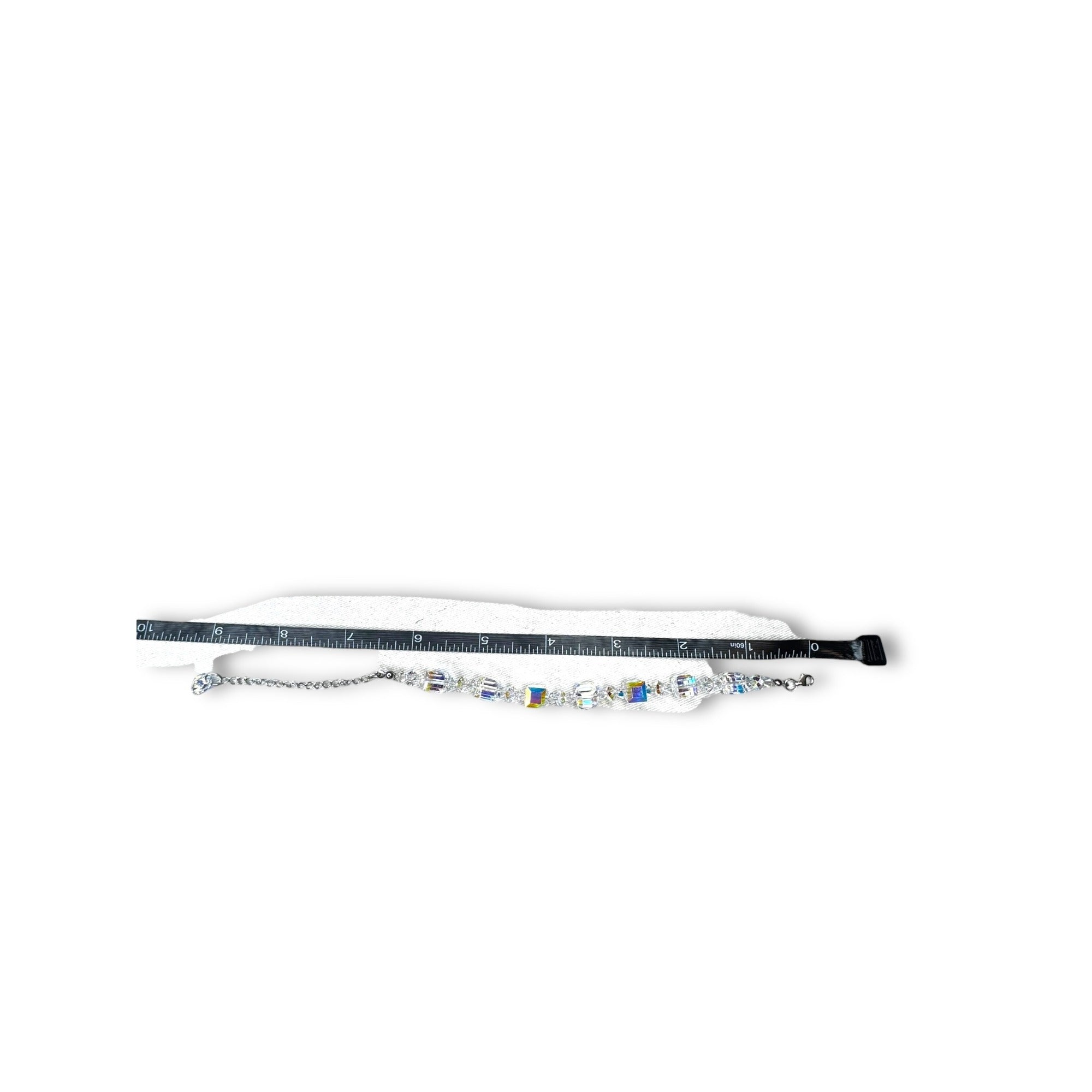 Sterling Silver Crystal Bracelet Aurora Borealis Cubes Adjustable 6.5"-9"