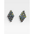 Aurora Borealis Crystal Silver Tone Clip On Earrings Vintage Mid Century