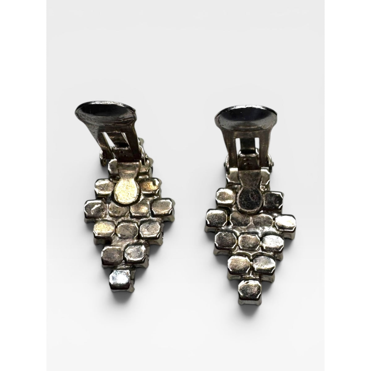 Aurora Borealis Crystal Silver Tone Clip On Earrings Vintage Mid Century