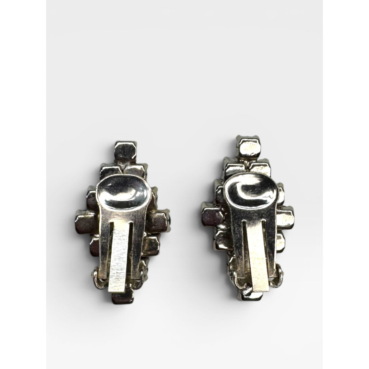 Aurora Borealis Crystal Silver Tone Clip On Earrings Vintage Mid Century