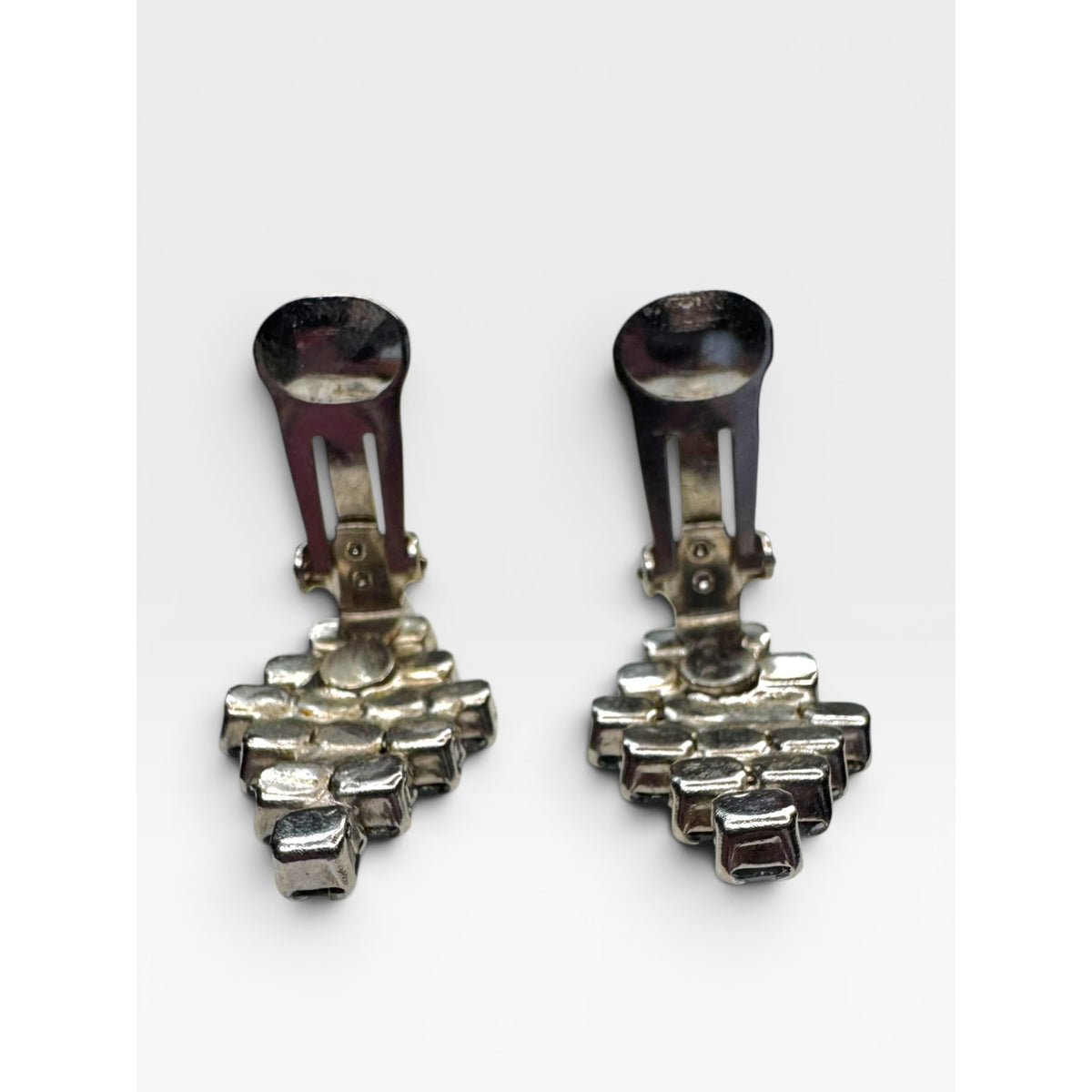 Aurora Borealis Crystal Silver Tone Clip On Earrings Vintage Mid Century