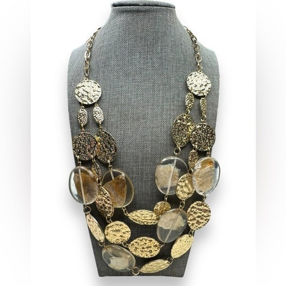 Graziano Gold Tone Lucite Mica Flake Multi Strand Adjustable Necklace