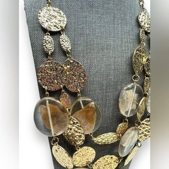 Graziano Gold Tone Lucite Mica Flake Multi Strand Adjustable Necklace