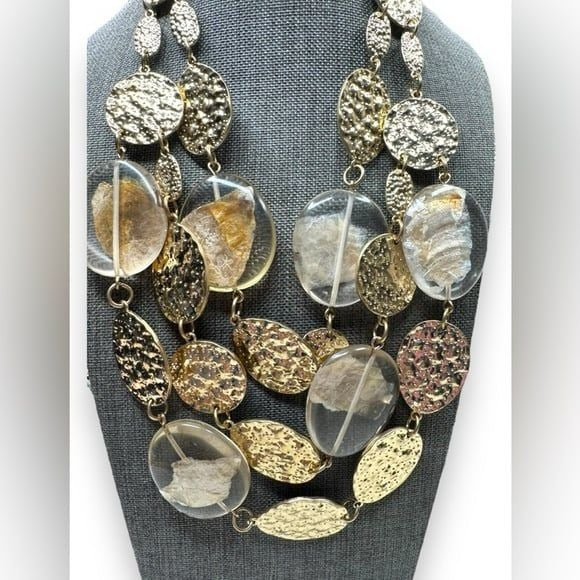 Graziano Gold Tone Lucite Mica Flake Multi Strand Adjustable Necklace