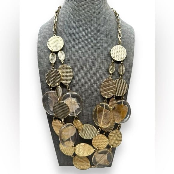 Graziano Gold Tone Lucite Mica Flake Multi Strand Adjustable Necklace
