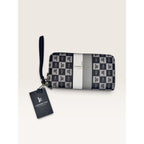 London Fog Adalia Signature Monogram Checked Zip Around Wristlet Wallet Black